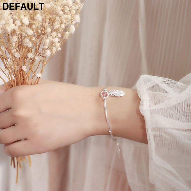925 Sterling Silver Crystal Round Bead Feather Charm Bracelet & Bangles Adjustable Braclets For Women Wedding Jewelry