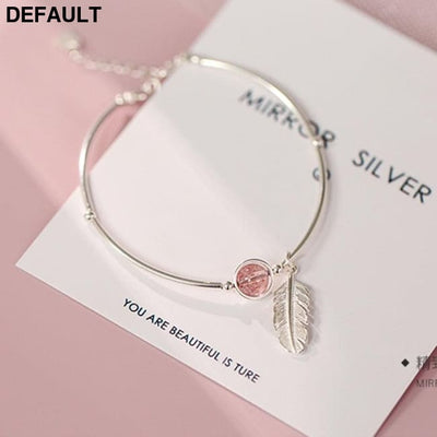 925 Sterling Silver Crystal Round Bead Feather Charm Bracelet & Bangles Adjustable Braclets For Women Wedding Jewelry