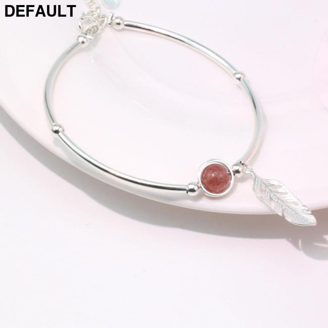 925 Sterling Silver Crystal Round Bead Feather Charm Bracelets
