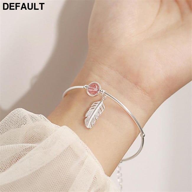 925 Sterling Silver Crystal Round Bead Feather Charm Bracelets