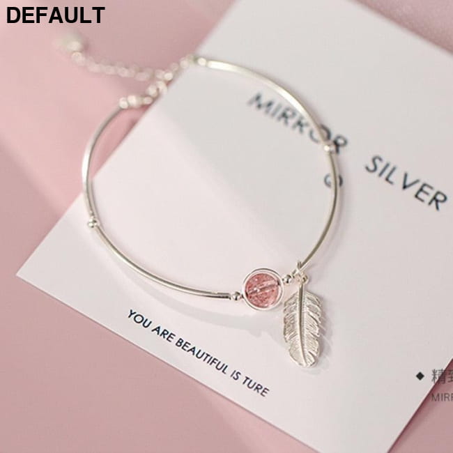 925 Sterling Silver Crystal Round Bead Feather Charm Bracelets