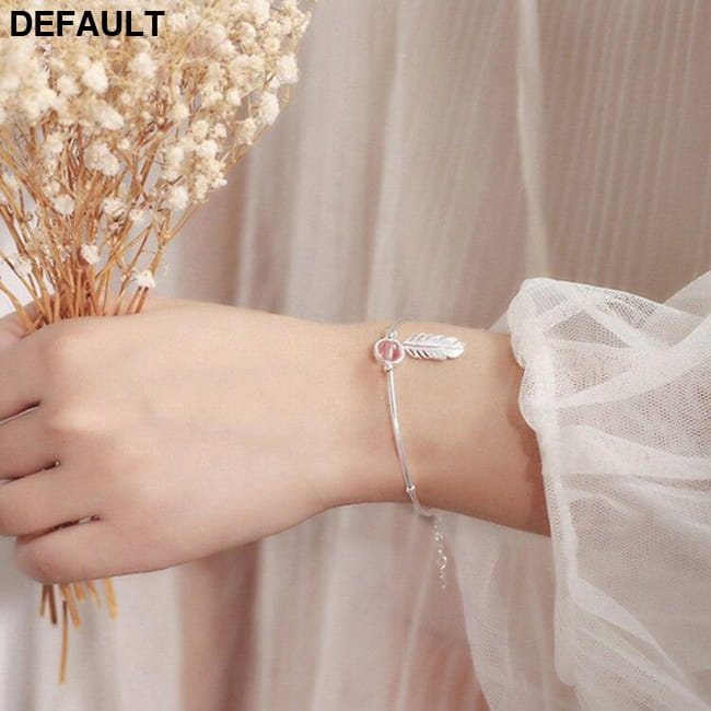 925 Sterling Silver Crystal Round Bead Feather Charm Bracelets