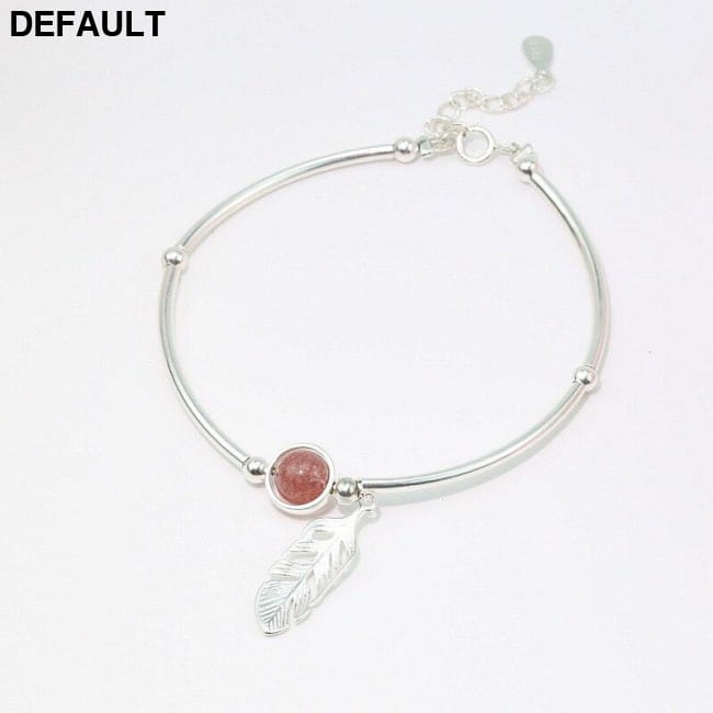925 Sterling Silver Crystal Round Bead Feather Charm Bracelets