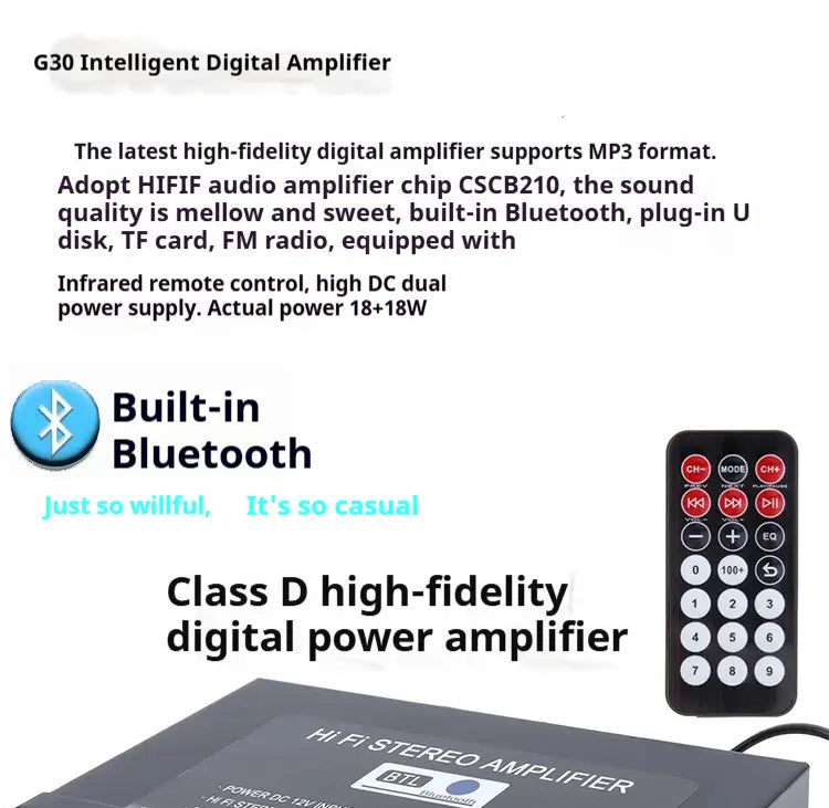 Car Small Smart Digital Power Amplifier With Bluetooth G30 Mini