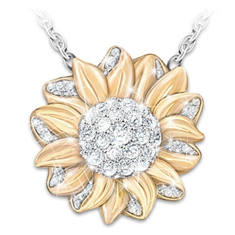 Golden Sun Flower Necklace with Diamonds