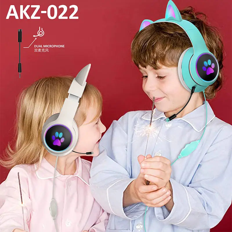 AKZ-022 RGB Luminous Cat Ear Headset Wired Gaming Computer Learning