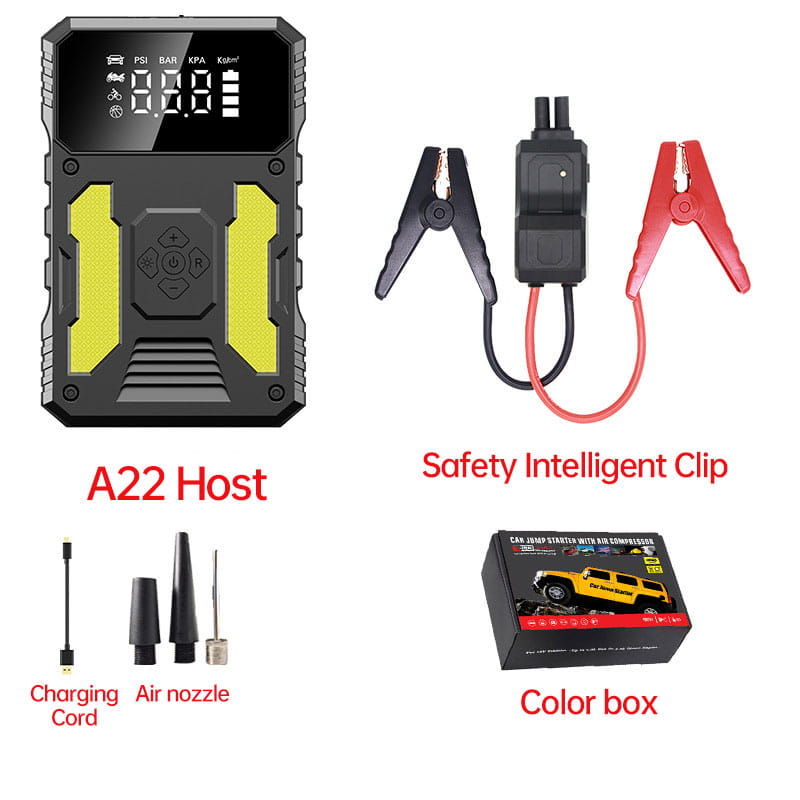 Car Jump Starter With Air Compressor Portable 12V Power Bank Battery Pack Lithium Booster