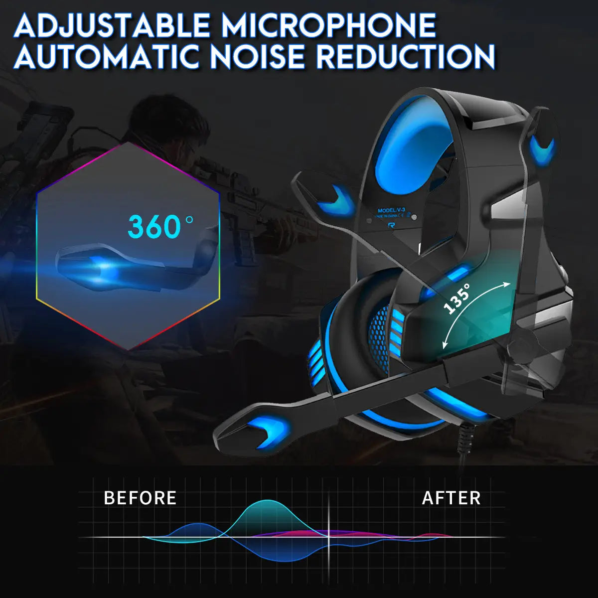 Head mounted gaming headphones RGB wired mobile phones computers subwoofers