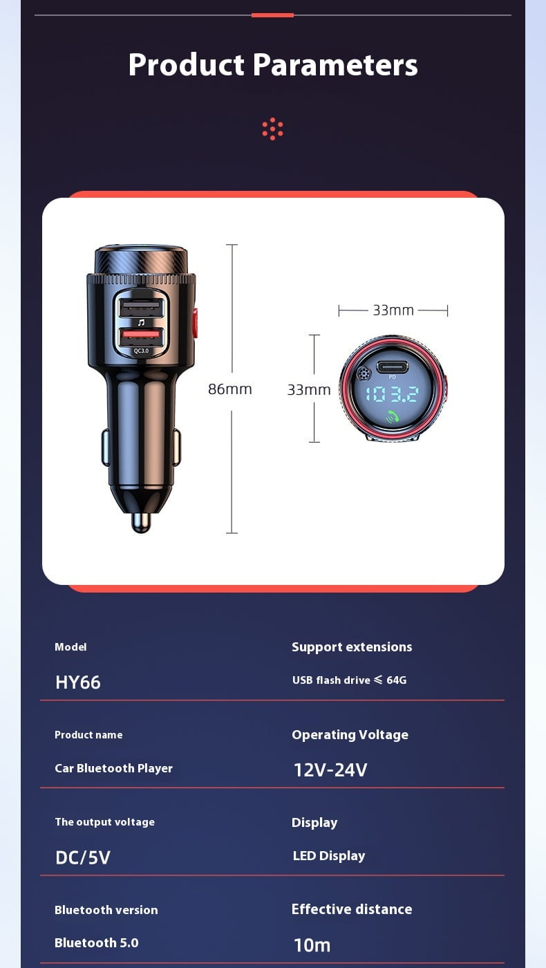 T23 Car MP3 Bluetooth Player Lossless Music Multifunctional Cigarette Lighter FM Transmitter