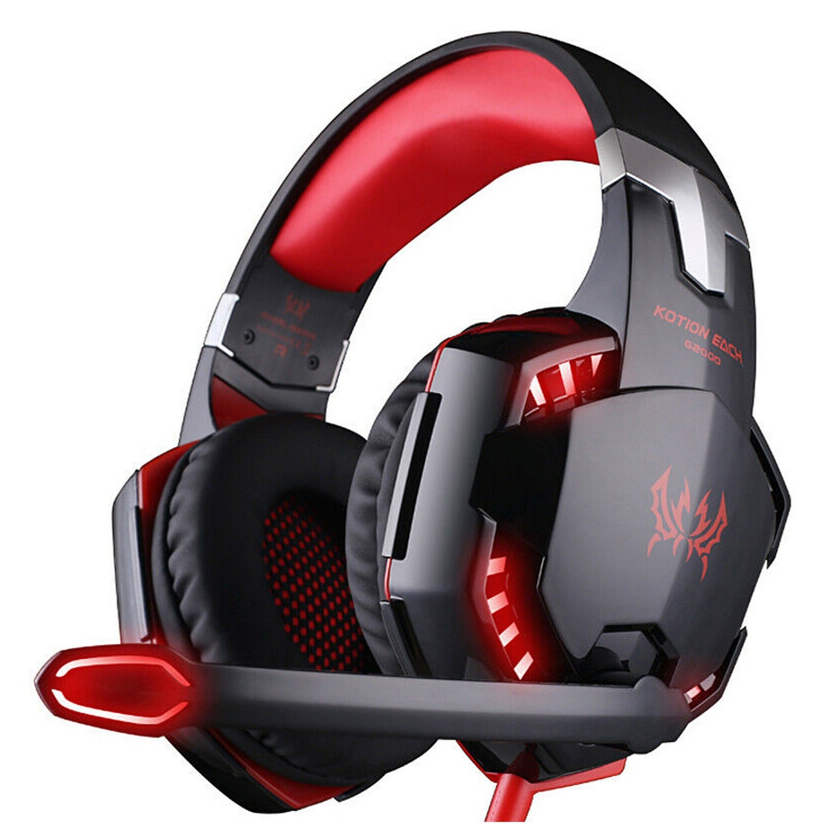 G2000 Head Mounted Gaming Earphones with Wired Illumination Heavy Bass Computer Esports PS4 Black and red (single plug