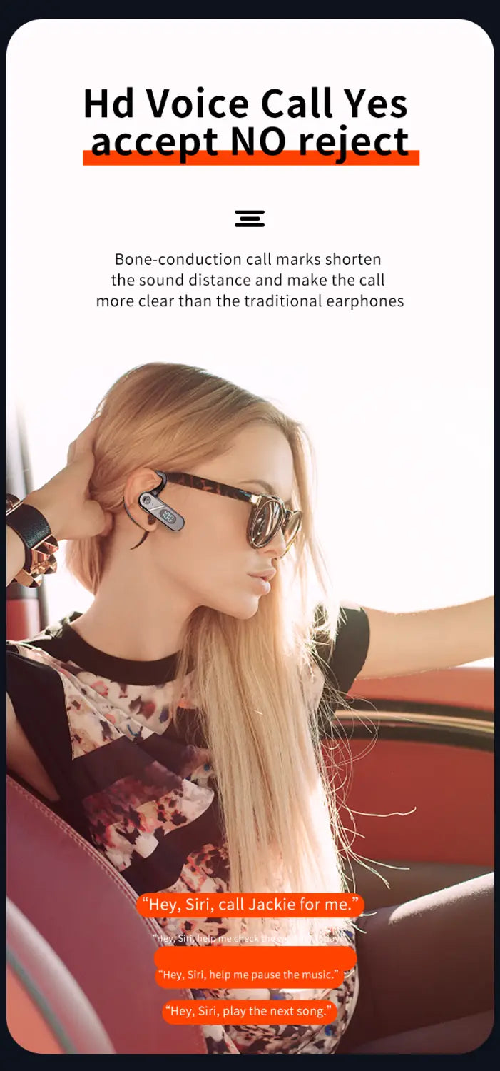 V28 Bluetooth Headset New Bone Conduction Concept Without Ear-Hook Digital Display Power Single-Ear Voice Control