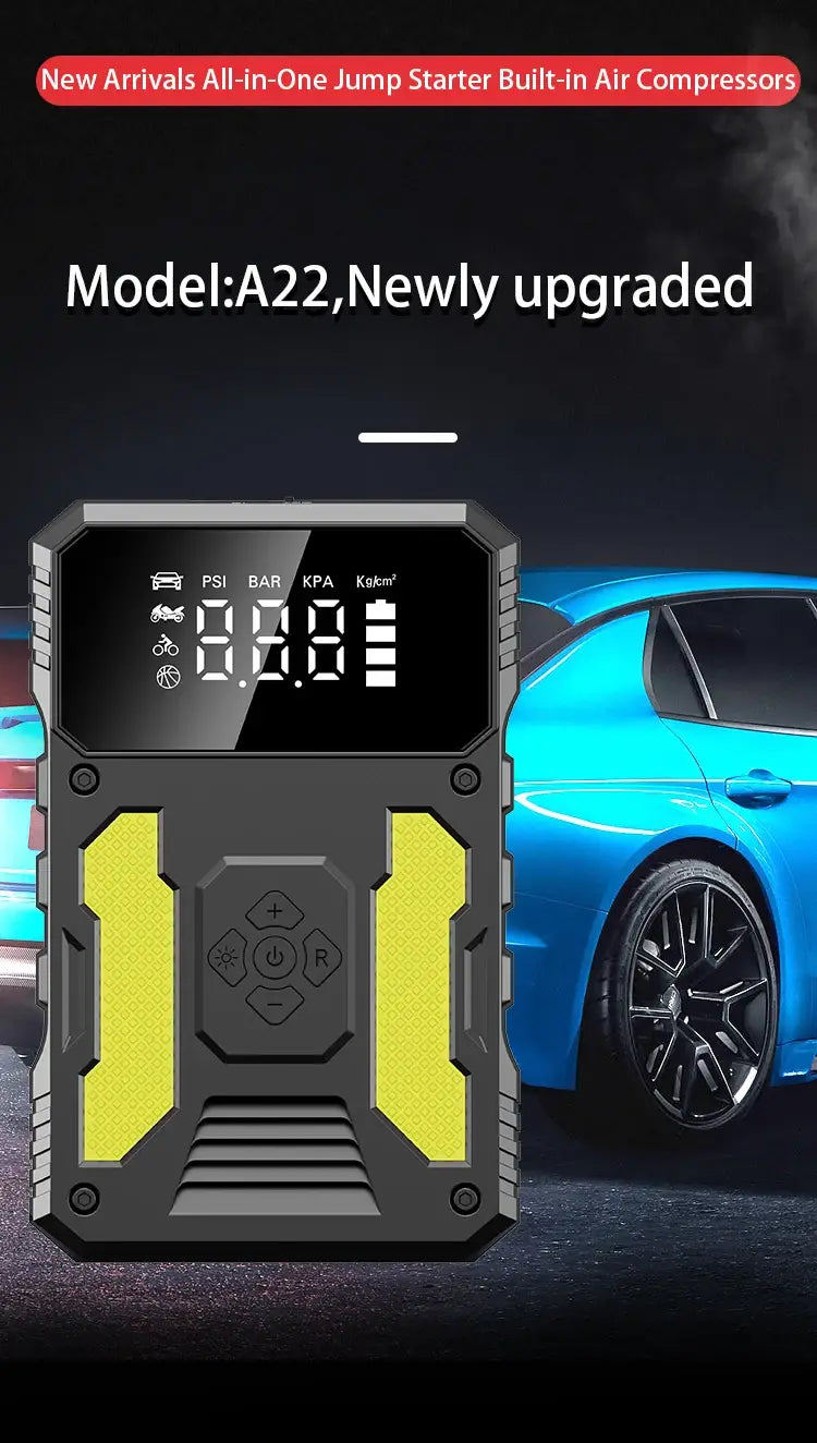 Car Jump Starter With Air Compressor Portable 12V Power Bank Battery Pack Lithium Booster