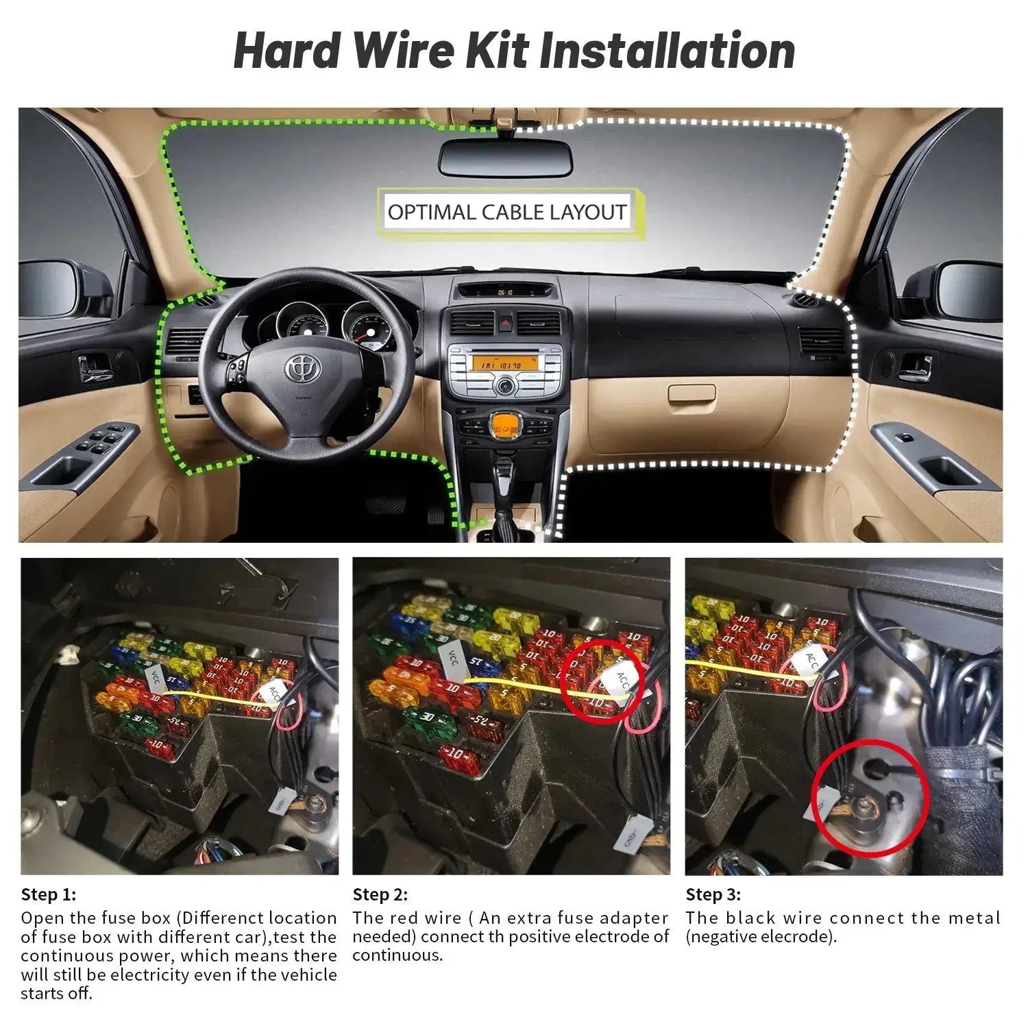 3 Channel Car DVR Hard Wire Kit with Colorful Fuses and Wiring