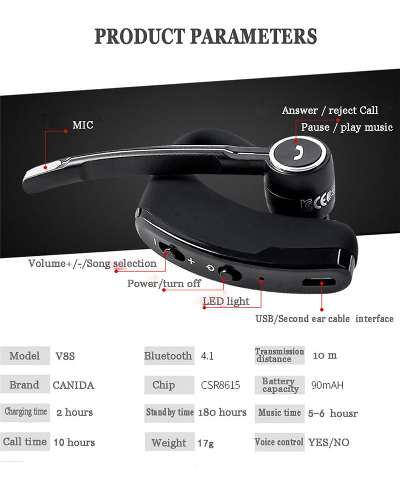 V8s V9 Ear-Mounted Business Headset Voice-Activated Voice Report Wireless Specializing In Unilateral Sports