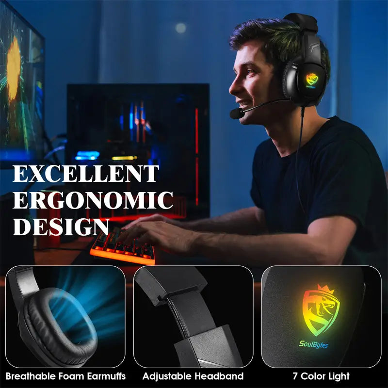 S20 Head mounted Gaming Earphones Wired RGB Luminous Computer Esports PS4