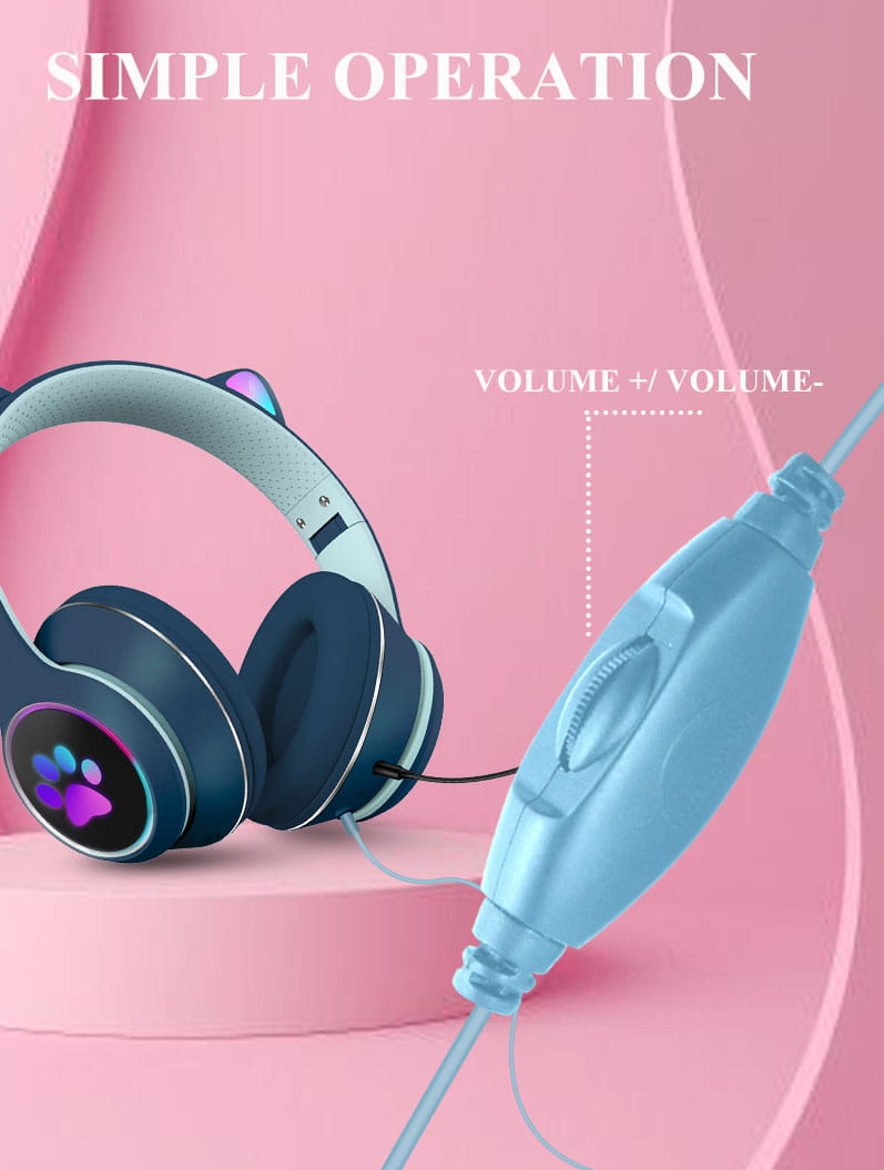 AKZ-022 RGB Luminous Cat Ear Headset Wired Gaming Computer Learning