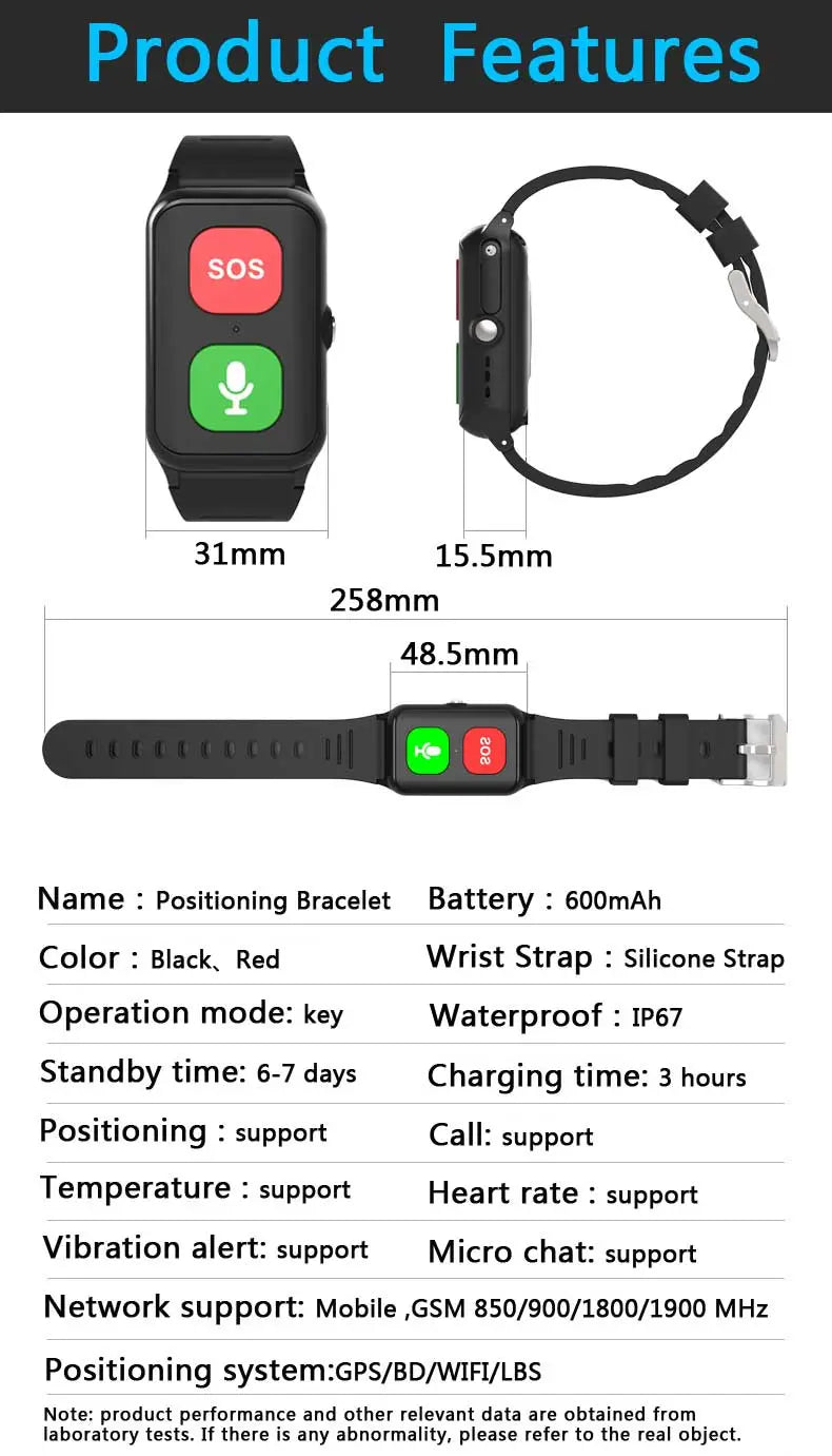 A70 Elderly GPS Positioning Watch Locator With Heart Rate Measurement Body Temperature Smart Bracelet