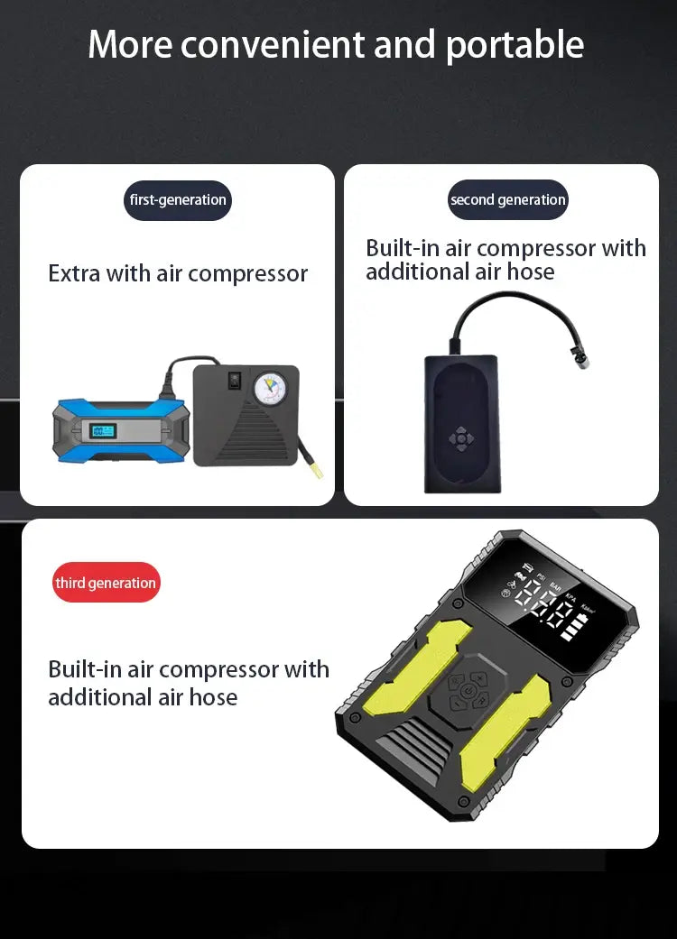 Car Jump Starter With Air Compressor Portable 12V Power Bank Battery Pack Lithium Booster
