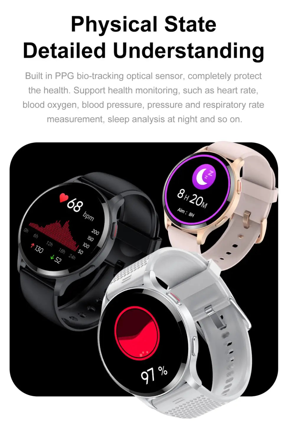 Men and women waterproof bluetooth call smart watch heart rate blood oxygen all day detection 15 kinds of sports push