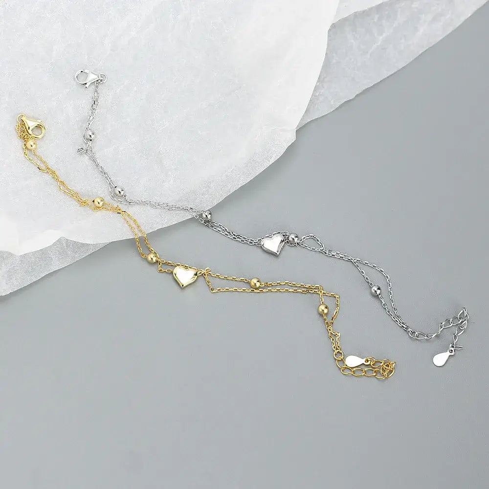 925 Sterling Silver Double Layer Heart-shaped Bracelet for Women Girl Korean Style Small Fresh Summer
