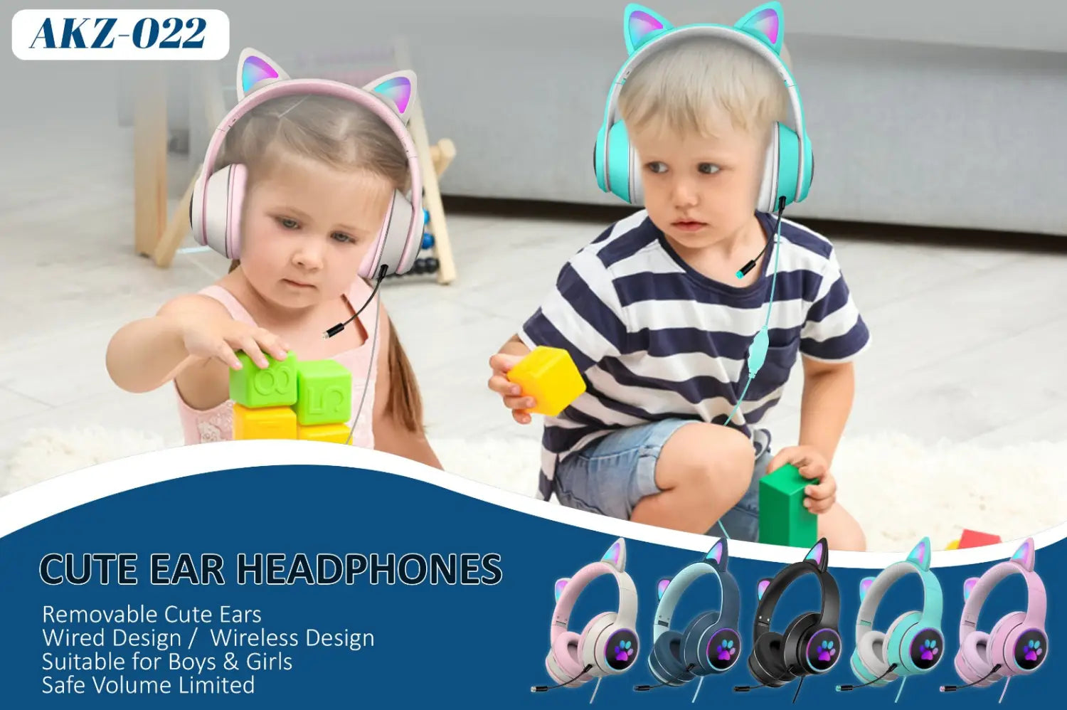 AKZ-022 RGB Luminous Cat Ear Headset Wired Gaming Computer Learning