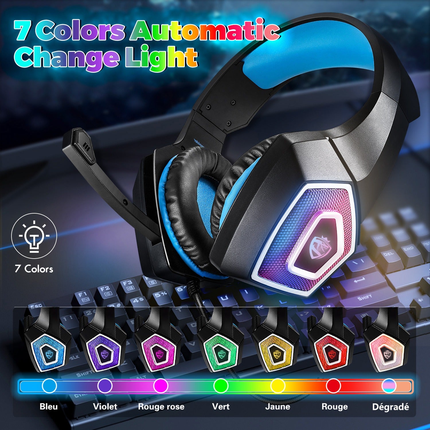 Head mounted gaming headphones colorful RGB wired computer game controller Wired Headphones Best Selling Products
