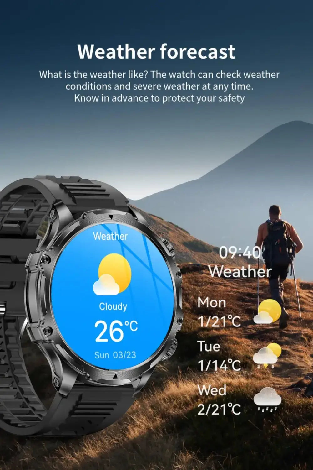 AK75 Smart Watch Flashlight Men Outdoors Sports Fitness Tracker 700mah Large Battery BT Calling LED Light Smartwatch