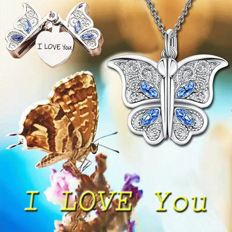 New diamond butterfly heart necklace for women openable