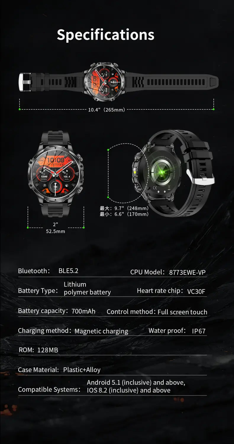 AK75 Smart Watch Flashlight Men Outdoors Sports Fitness Tracker 700mah Large Battery BT Calling LED Light Smartwatch