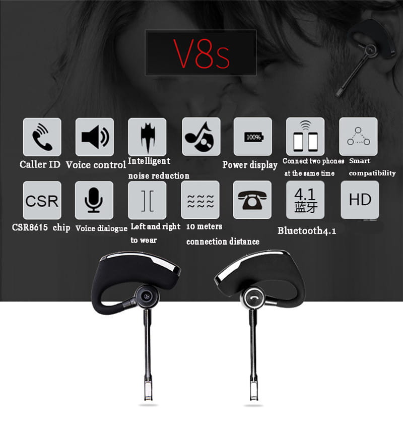 V8s V9 Ear-Mounted Business Headset Voice-Activated Voice Report Wireless Specializing In Unilateral Sports