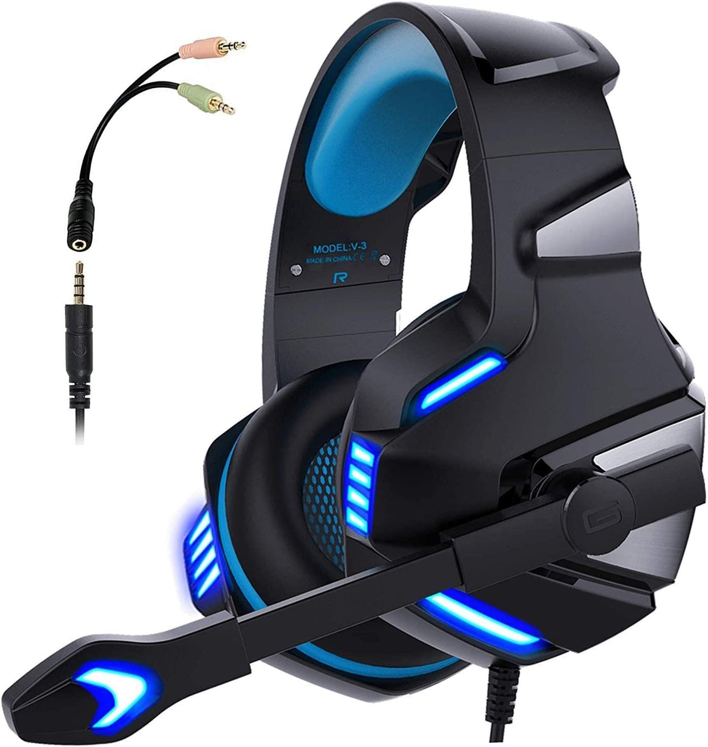 Head mounted gaming headphones RGB wired mobile phones computers subwoofers Black Blue Wired Headphones Best Selling