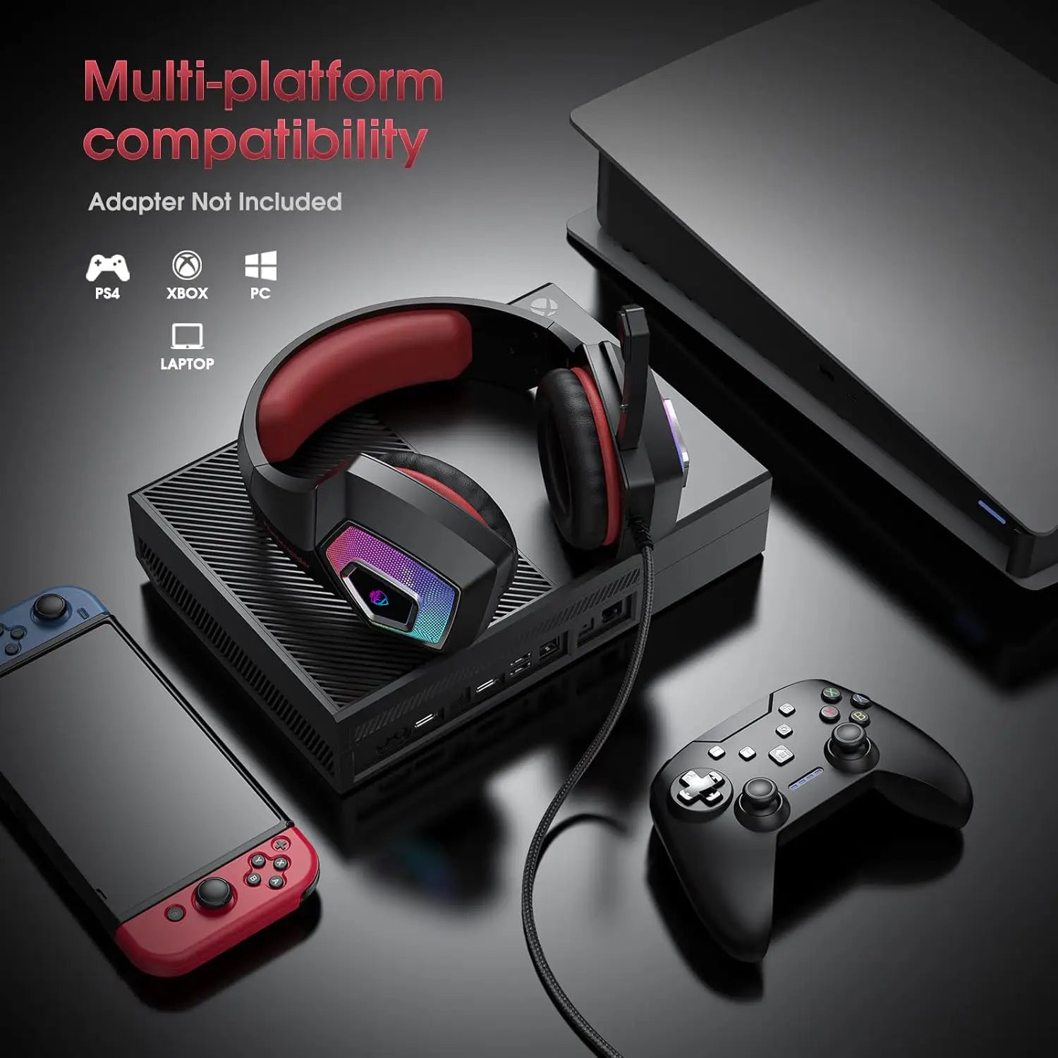 Head mounted gaming headphones colorful RGB wired computer game controller