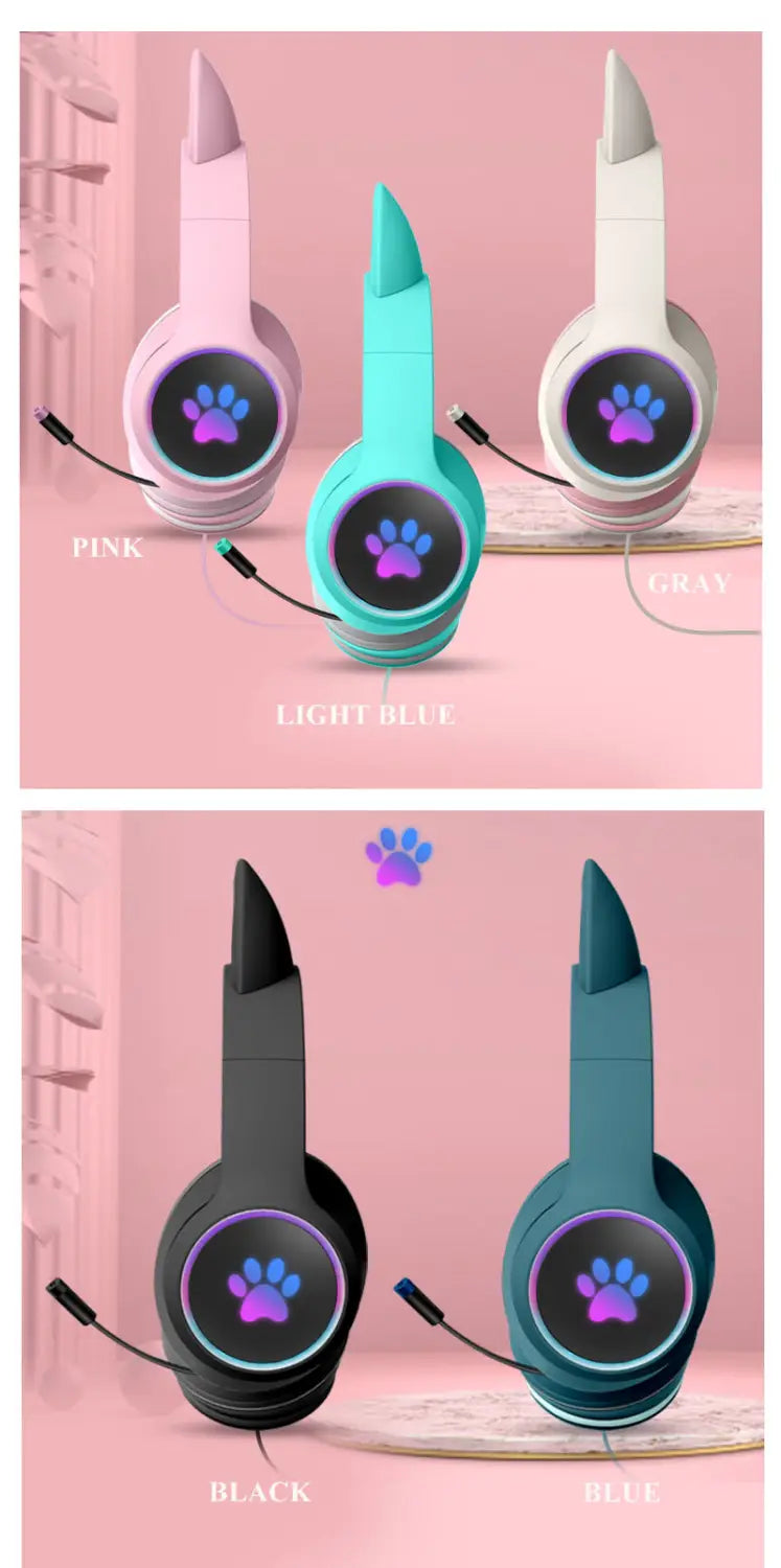 AKZ-022 RGB Luminous Cat Ear Headset Wired Gaming Computer Learning