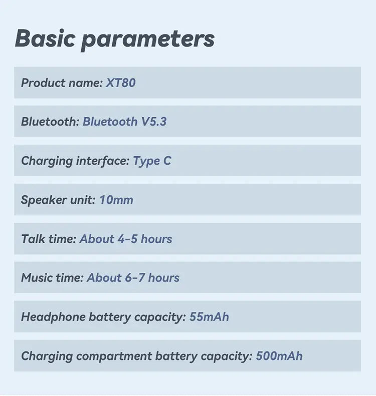 XT80 over the ear wireless Bluetooth earphones with ultra long battery life sports noise reduction TWS