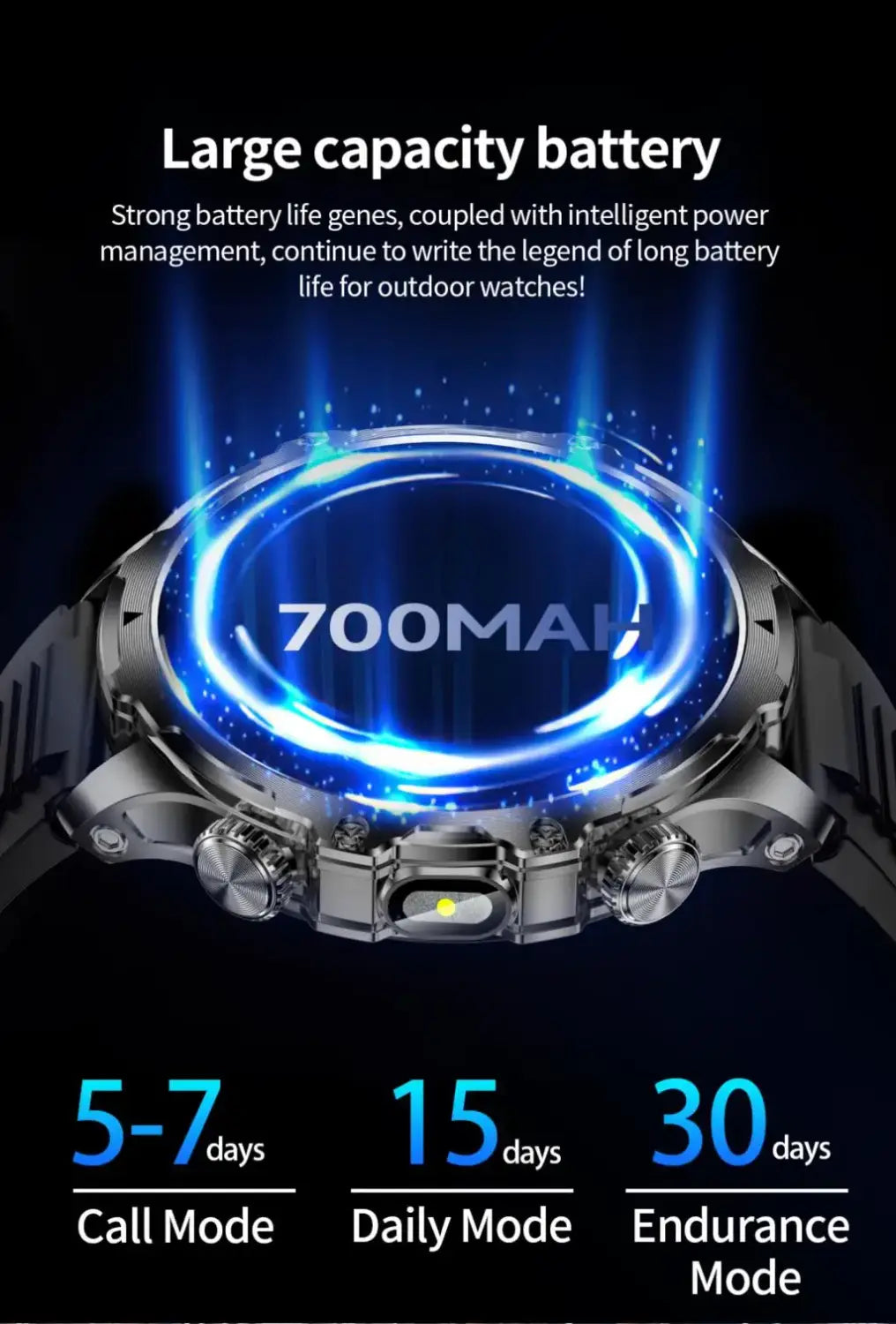 AK75 Smart Watch Flashlight Men Outdoors Sports Fitness Tracker 700mah Large Battery BT Calling LED Light Smartwatch