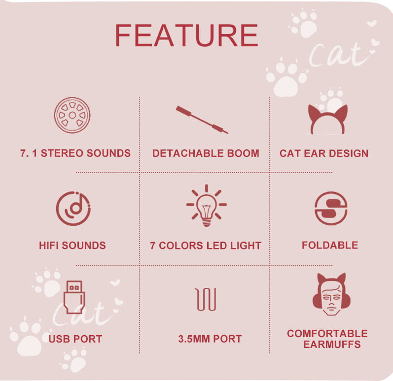 AKZ-022 RGB Luminous Cat Ear Headset Wired Gaming Computer Learning