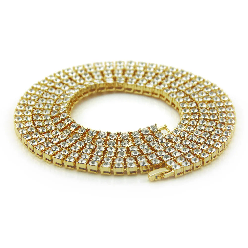 Popular Men’s Hip-hop Double Row Diamond Alloy Chain Full Length Necklace Sold By European And American Fashion