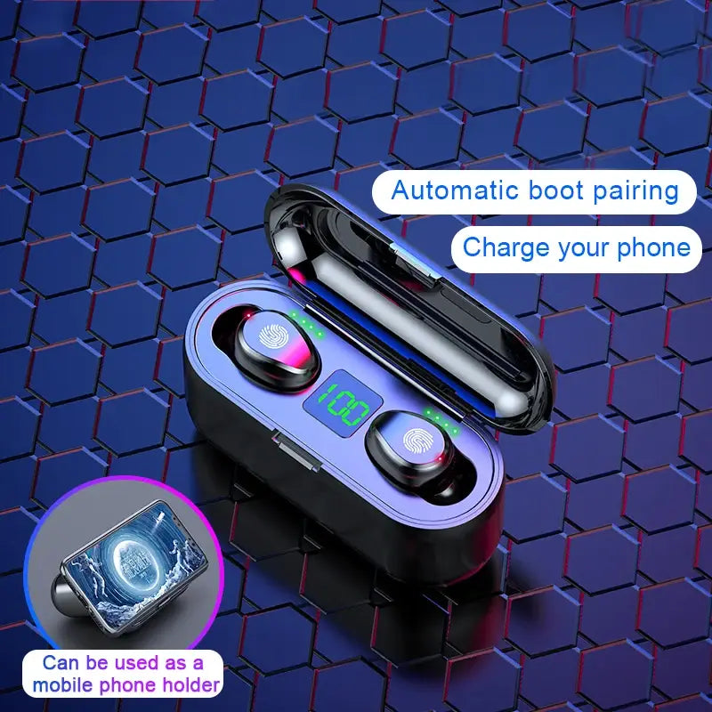 Wireless Earphone Bluetooth V5.0 F9 TWS Headphone LED Display With 2000mAh Power Bank Headset Microphone