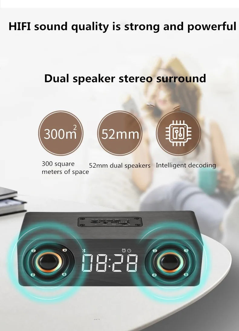Wooden Soundbar Bluetooth Speaker Music Acoustic System 20W HIFI Stereo Surround LED Display Outdoor With FM Radio