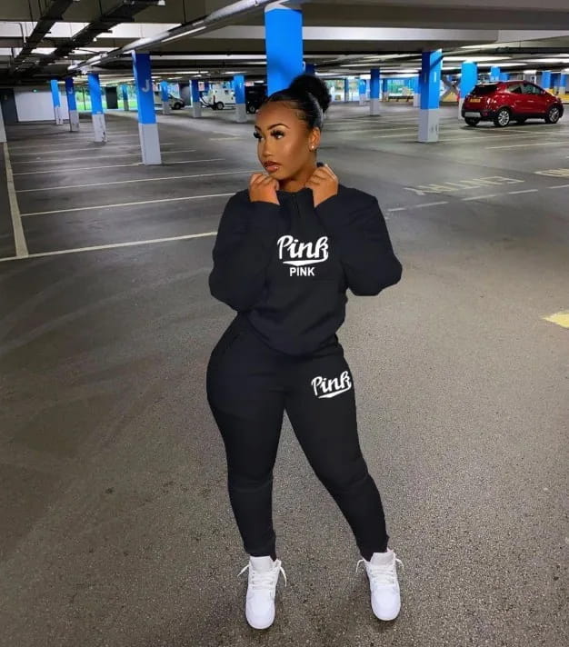 Fall Winter Tracksuits Two Piece Set Women Pink Letter Print Sport Casual Outfits Zip Sweatshirt Top + Pants Sweat Suits
