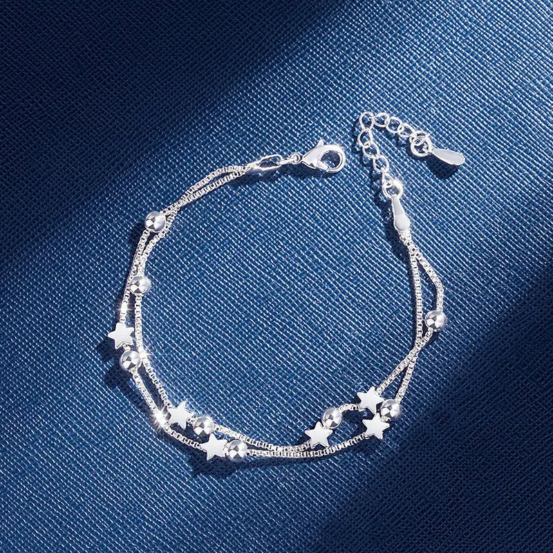 DAIWUJAN 925 Sterling Silver Double Layers Stars Beads bracelet