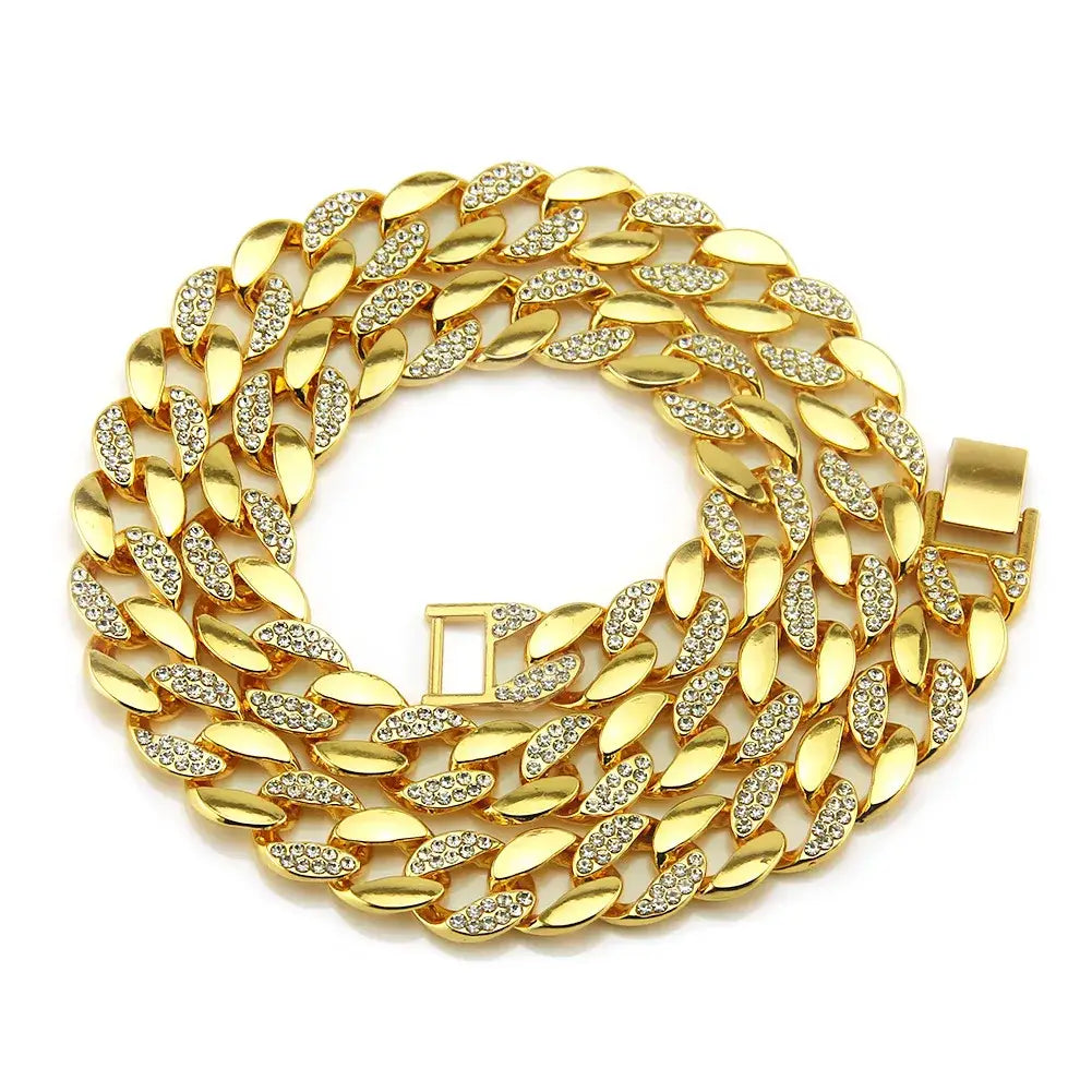 Cross Border Popular Hip Hop In Europe And America 18 K Gold Men’s Diamond Necklace 30 Inch Large Chain Cuban Necklac