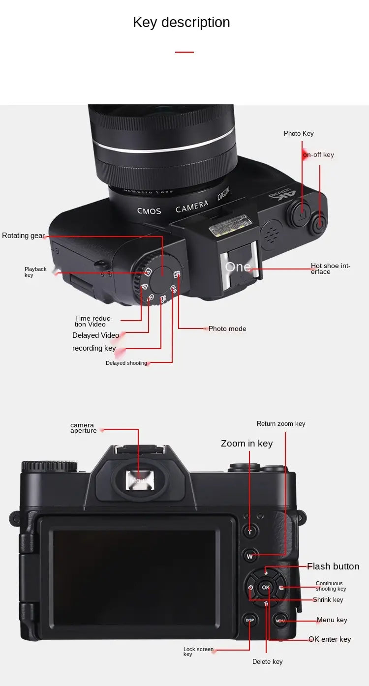 ELRVIKEC 2021 4K HD 16X Digital Camera Micro Single Retro With WiFi Professional Vlog External Lens
