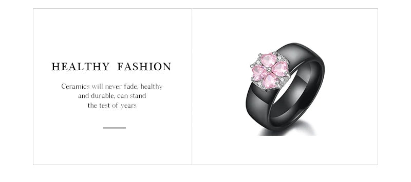 2019 New Wedding Rings Fashion Pink Flower Cubic Zirconia Engagement Ceramic Ring Jewelry For Women S925 Sterling Silver