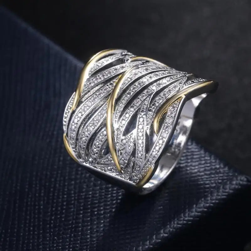 Multi-layer Gold Two-tone Ring High Quality Simulation Crystal Silver Color Wedding Rings For Women Bagues Pour Femme