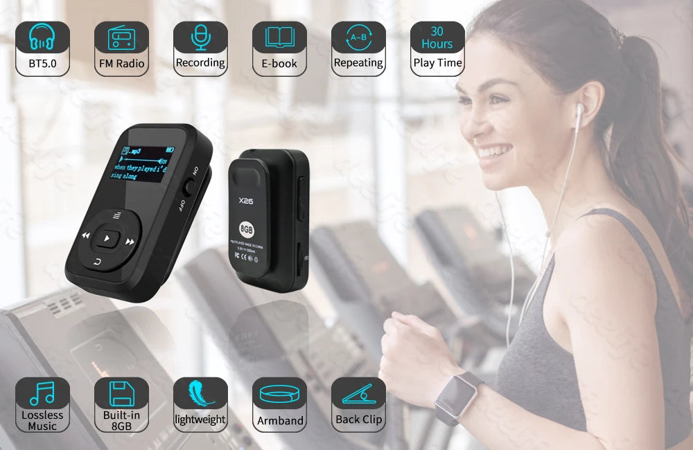 Deelife Bluetooth MP3 player Music Sport Clip Portable Walkman with Armband Mini Players FM Radio Ebook Voice Recorder
