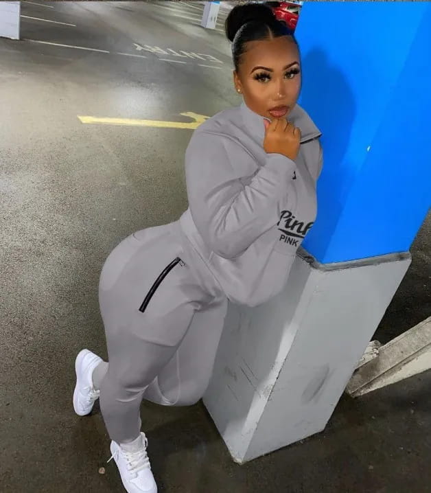 Fall Winter Tracksuits Two Piece Set Women Pink Letter Print Sport Casual Outfits Zip Sweatshirt Top + Pants Sweat Suits