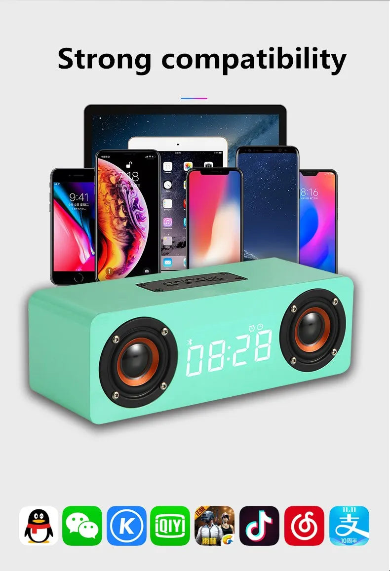 Wooden Soundbar Bluetooth Speaker Music Acoustic System 20W HIFI Stereo Surround LED Display Outdoor With FM Radio