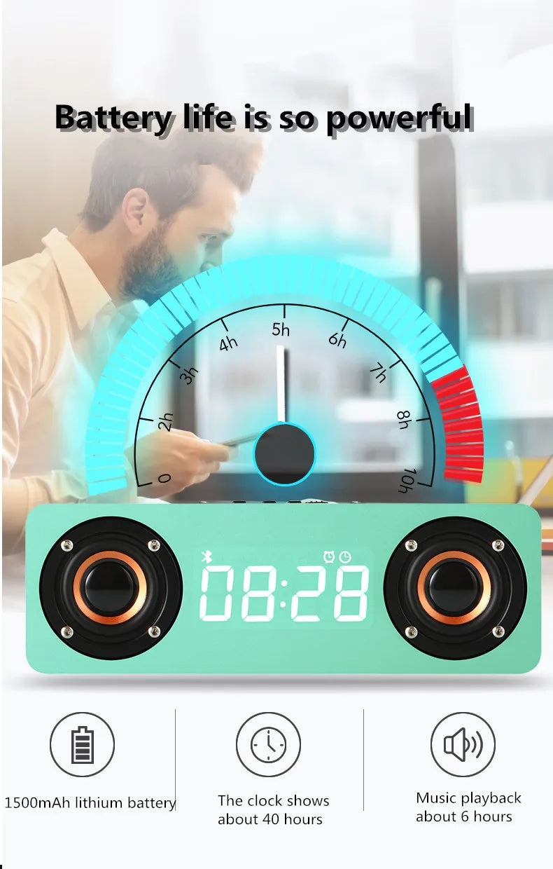 Wooden Soundbar Bluetooth Speaker Music Acoustic System 20W HIFI Stereo Surround LED Display Outdoor With FM Radio