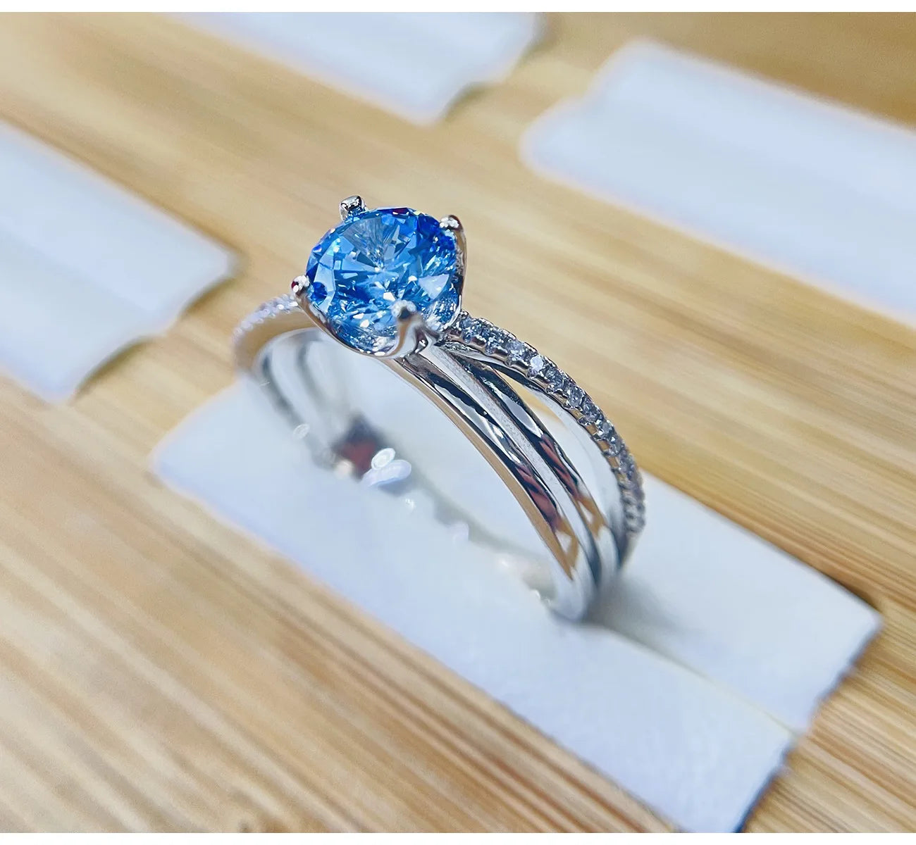 100% 18k Gold 1 Ct Bule Gemstone Diamond Rings Fine Jewelry for Women Luxury Gift Wedding Promise Engagement